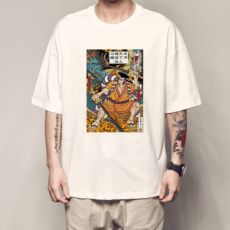 Men's Summer Pirate King Printed T-shirt, Light Moon Oda Short Sleeves, and Country of the Beasts Kai Duo Peripheral Clothes