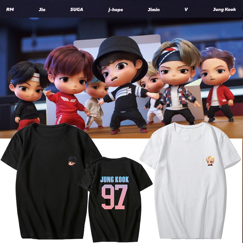 Bulletproof Youth League Anime Cartoon Cute Version Short-Sleeved T-Shirt Men's And Women's Tops Summer Clothes