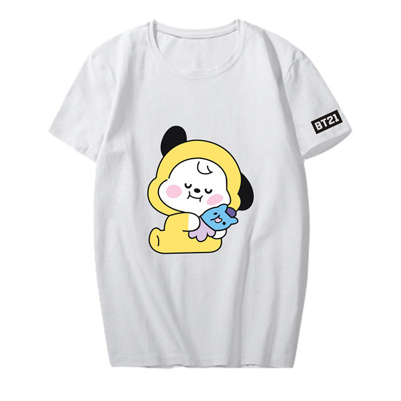 Bulletproof Youth League Q Version Cartoon Animation Around Short-Sleeved T-Shirt Men And Women Tops Summer Clothes