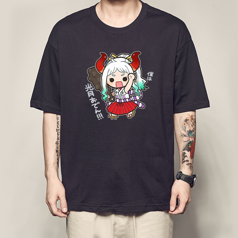 Men's Summer Pirate King Printed T-shirt, Light Moon Oda Short Sleeves, and Country of the Beasts Kai Duo Peripheral Clothes