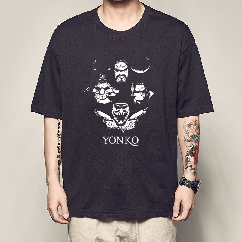 Men's Summer Pirate King Printed T-shirt, Light Moon Oda Short Sleeves, and Country of the Beasts Kai Duo Peripheral Clothes