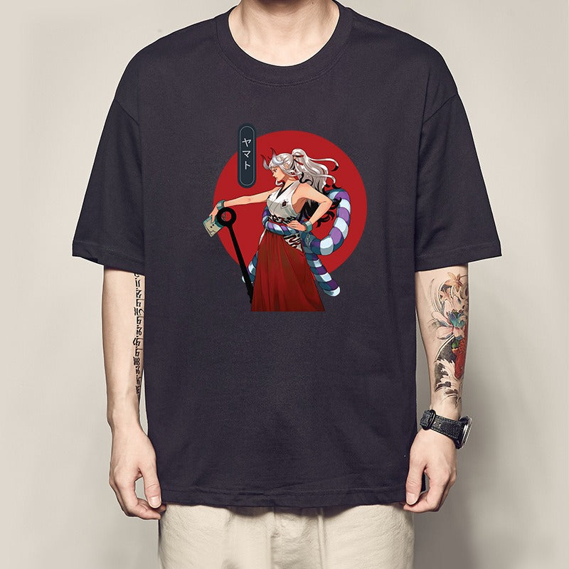 Men's Summer Pirate King Printed T-shirt, Light Moon Oda Short Sleeves, and Country of the Beasts Kai Duo Peripheral Clothes