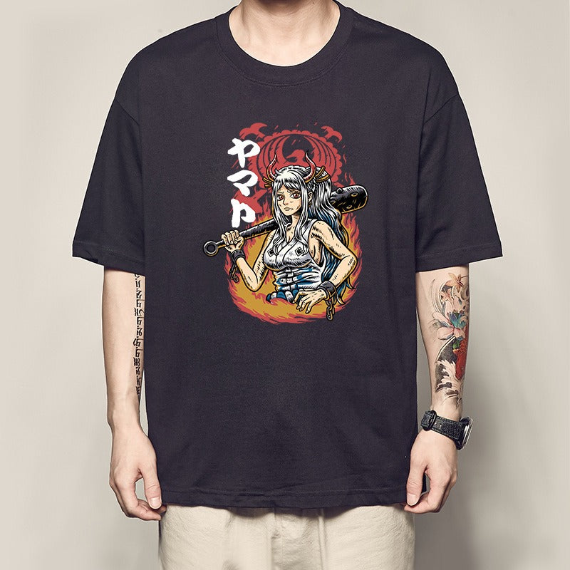 Men's Summer Pirate King Printed T-shirt, Light Moon Oda Short Sleeves, and Country of the Beasts Kai Duo Peripheral Clothes