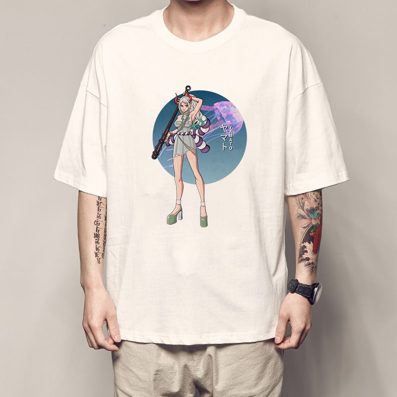 Men's Summer Pirate King Printed T-shirt, Light Moon Oda Short Sleeves, and Country of the Beasts Kai Duo Peripheral Clothes