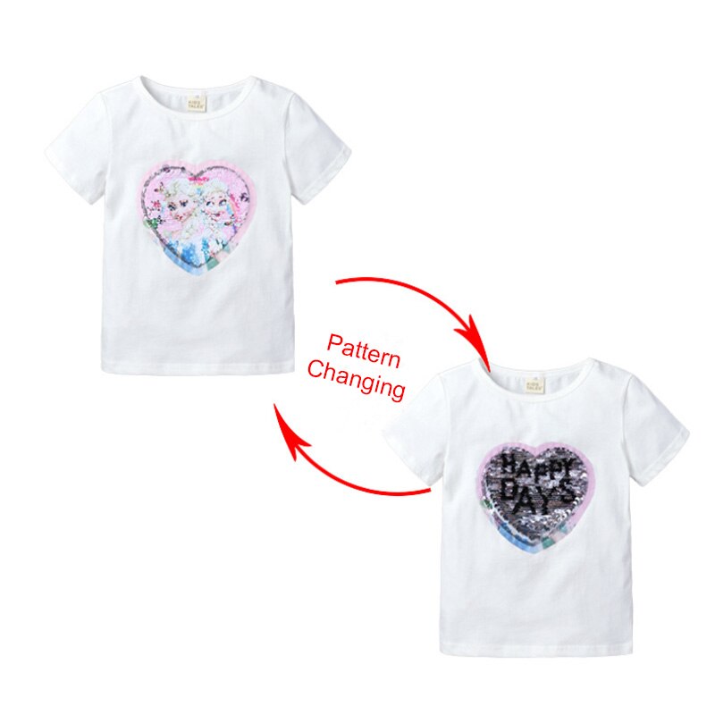 Kids Girls T shirts Summer Elsa Sequins For Spiderman T shirt Face Change Boys T Shirts New Children Tops Shirt Clothes 2-8Yrs