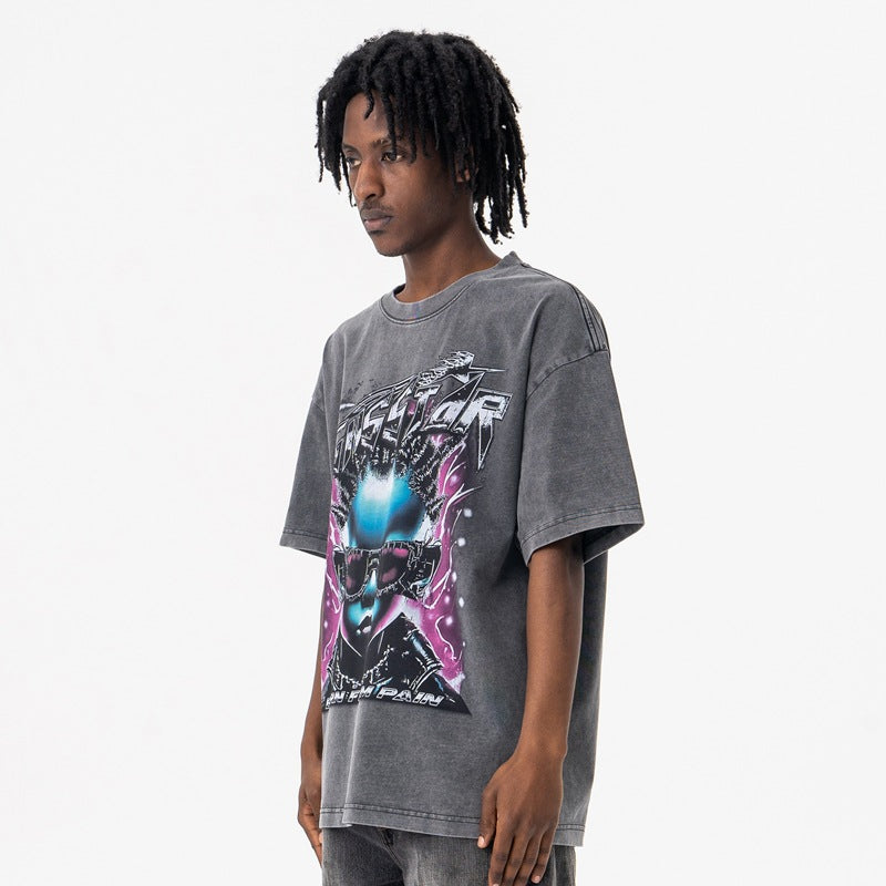 Men's Clothing Kids Washed Print Short Sleeve T-Shirt