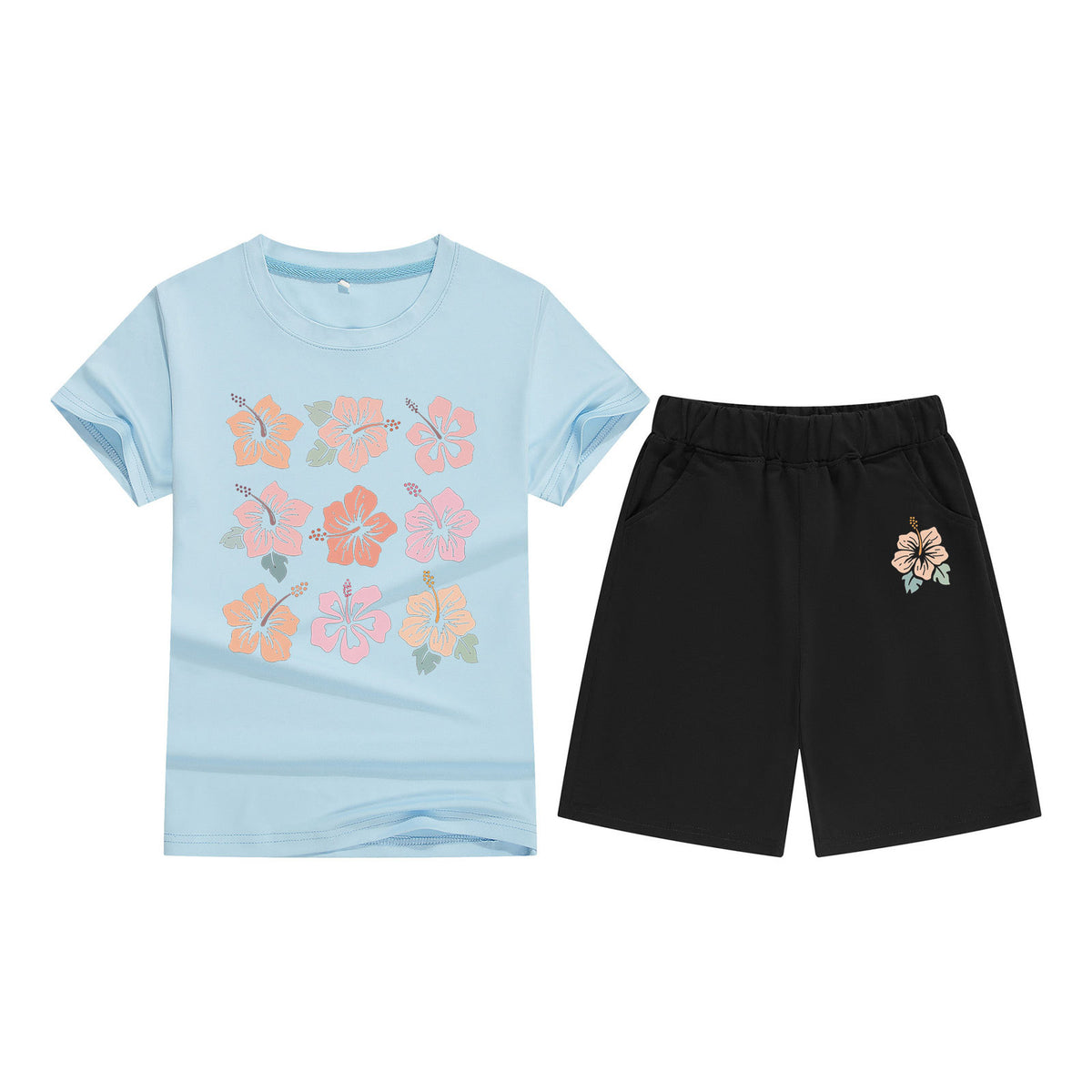 Cotton T-Shirt Short Sleeve Candy Color Comfortable Kids Round Neck Tee Printed Picture Pattern Embroidered Print