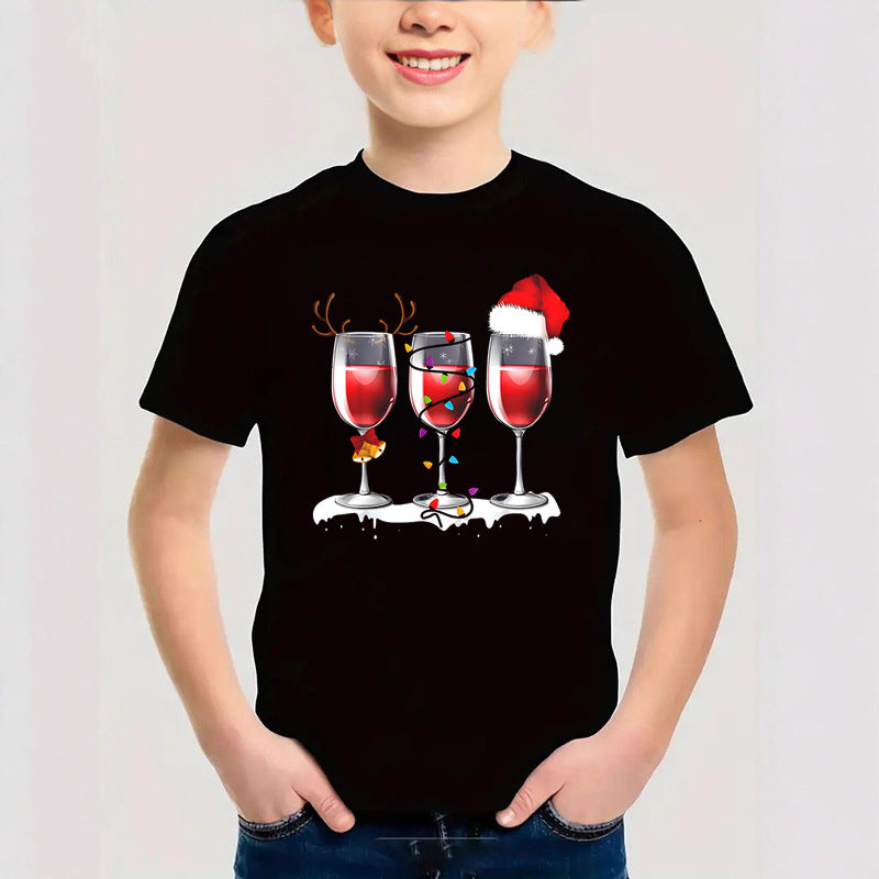 Cotton New Christmas Children's Short Sleeve Girls' T-Shirt Kids Clothing Boys' Short Sleeve