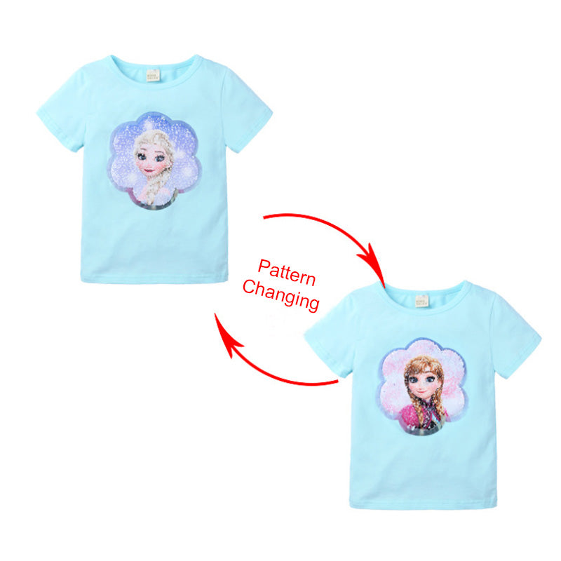Kids Girls T shirts Summer Elsa Sequins For Spiderman T shirt Face Change Boys T Shirts New Children Tops Shirt Clothes 2-8Yrs