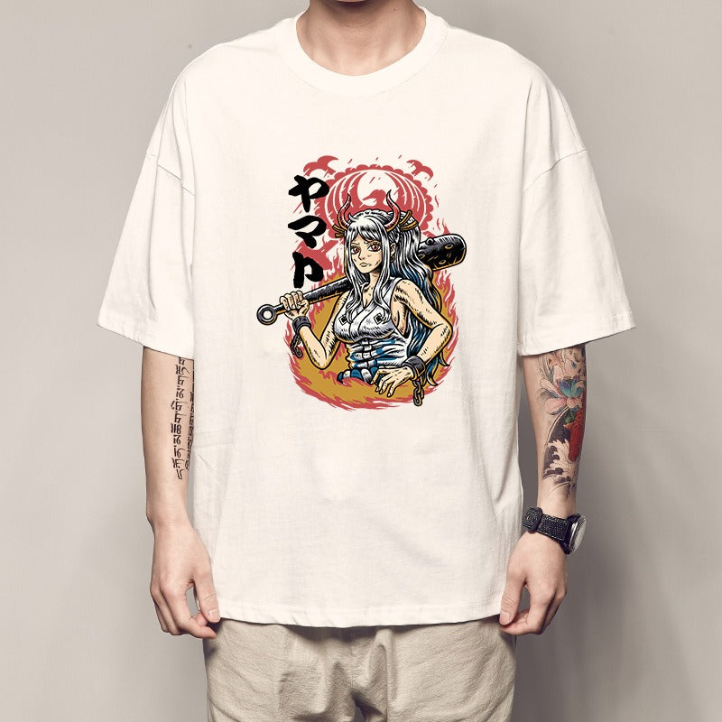 Men's Summer Pirate King Printed T-shirt, Light Moon Oda Short Sleeves, and Country of the Beasts Kai Duo Peripheral Clothes