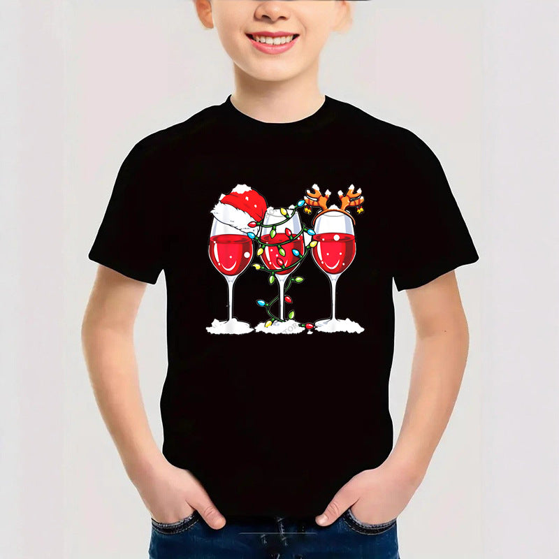 Combed Cotton New Christmas Children's Short Sleeve Girls' T-Shirt Kids Clothing Boys' Short Sleeve