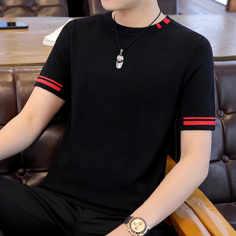 Short Sleeve T-Shirt Men's Trend Brand Round Neck Thin Ice Linen Men's Clothes Summer New Trend Ice Silk Half-Sleeve T-Shirt