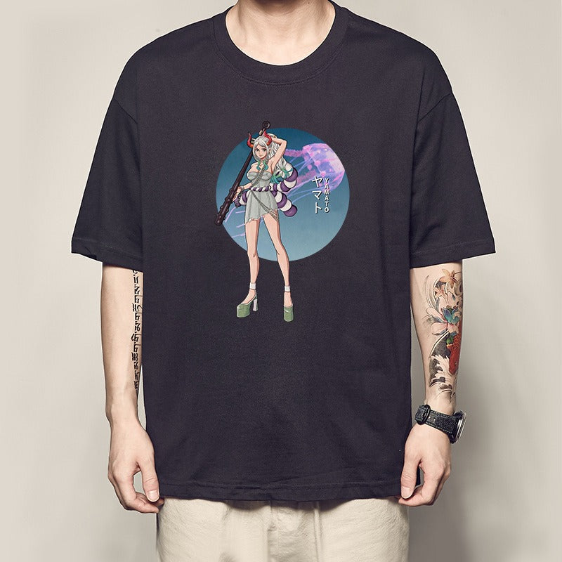 Men's Summer Pirate King Printed T-shirt, Light Moon Oda Short Sleeves, and Country of the Beasts Kai Duo Peripheral Clothes