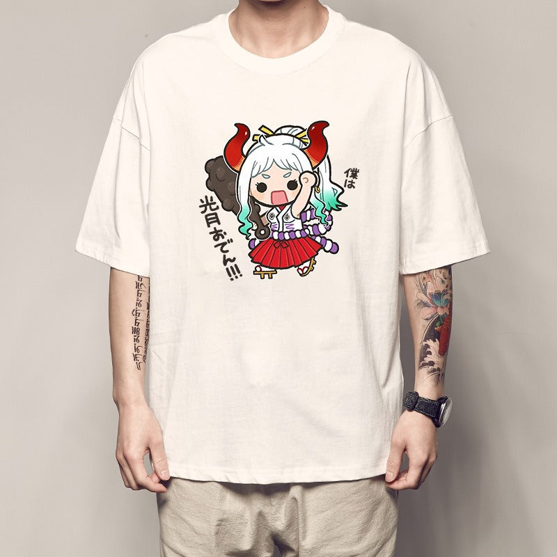 Men's Summer Pirate King Printed T-shirt, Light Moon Oda Short Sleeves, and Country of the Beasts Kai Duo Peripheral Clothes