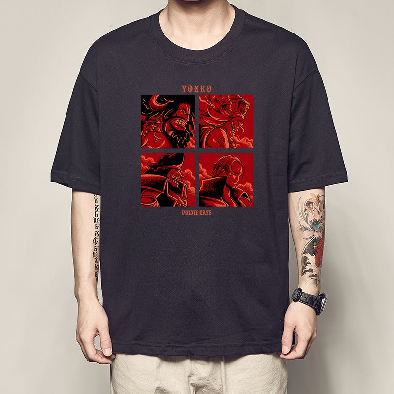 Men's Summer Pirate King Printed T-shirt, Light Moon Oda Short Sleeves, and Country of the Beasts Kai Duo Peripheral Clothes
