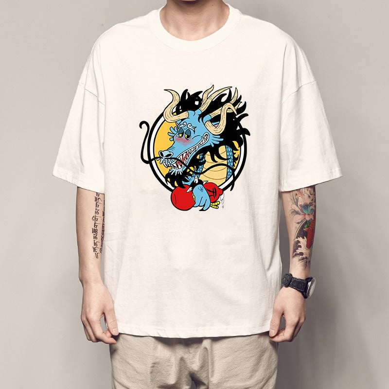Men's Summer Pirate King Printed T-shirt, Light Moon Oda Short Sleeves, and Country of the Beasts Kai Duo Peripheral Clothes