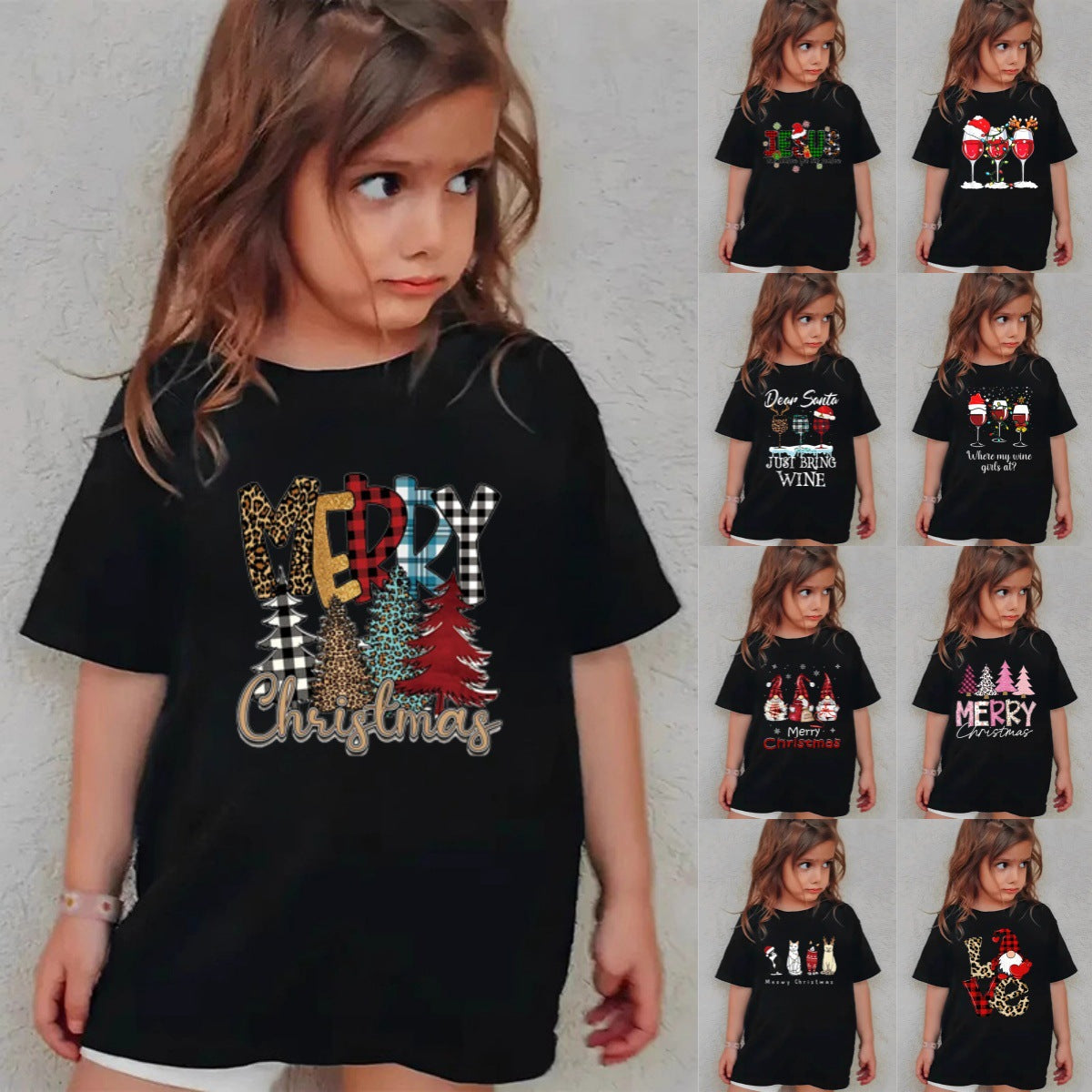 Combed Cotton New Christmas Children's Short Sleeve Girls' T-Shirt Kids Clothing Boys' Short Sleeve