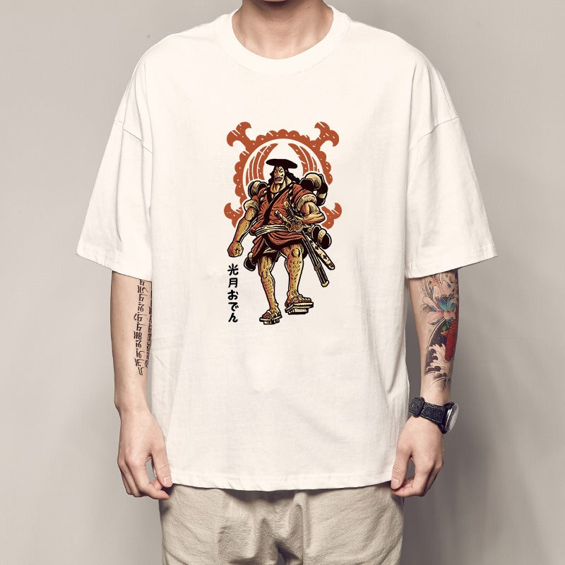 Men's Summer Pirate King Printed T-shirt, Light Moon Oda Short Sleeves, and Country of the Beasts Kai Duo Peripheral Clothes