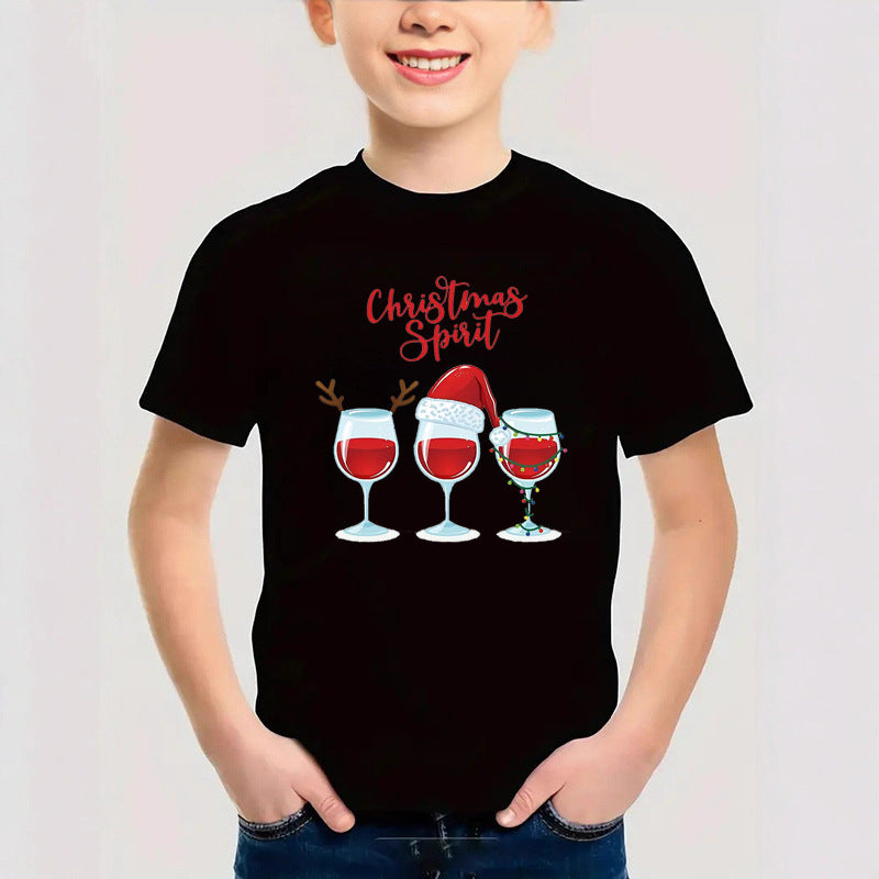 Combed Cotton New Christmas Children's Short Sleeve Girls' T-Shirt Kids Clothing Boys' Short Sleeve