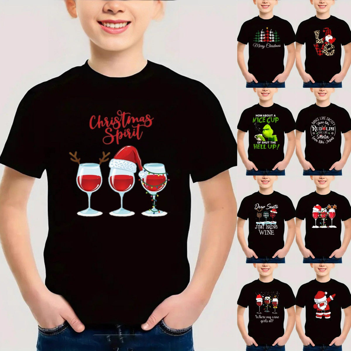 Cotton New Christmas Children's Short Sleeve Girls' T-Shirt Kids Clothing Boys' Short Sleeve