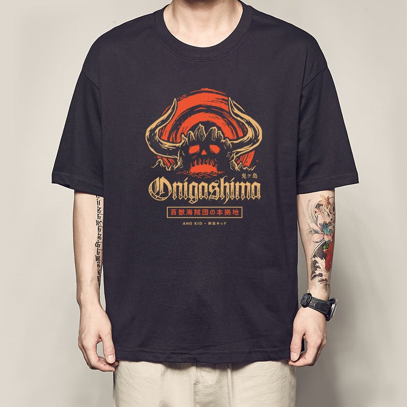 Men's Summer Pirate King Printed T-shirt, Light Moon Oda Short Sleeves, and Country of the Beasts Kai Duo Peripheral Clothes