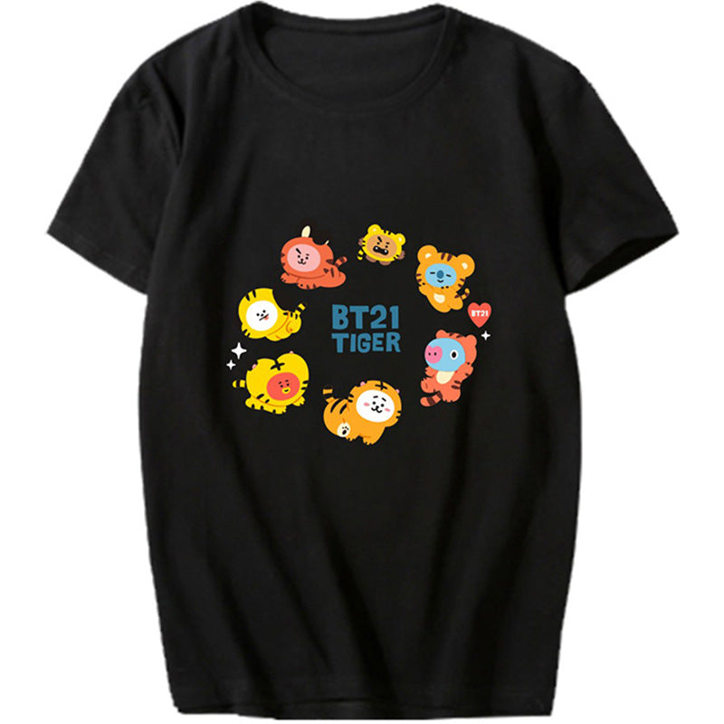 Bulletproof Youth League Tiger Year Cartoon Surrounding Support Clothes With The Same Short Sleeve T-Shirt Men's And Women's Tops Summer Clothes