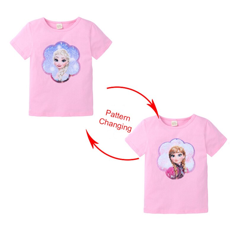 Kids Girls T shirts Summer Elsa Sequins For Spiderman T shirt Face Change Boys T Shirts New Children Tops Shirt Clothes 2-8Yrs