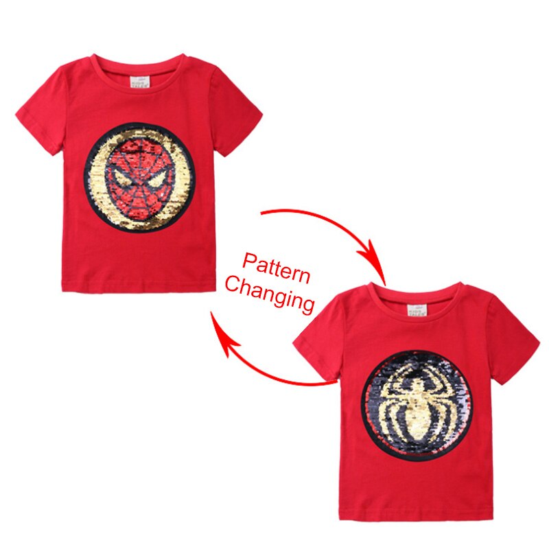 Kids Girls T shirts Summer Elsa Sequins For Spiderman T shirt Face Change Boys T Shirts New Children Tops Shirt Clothes 2-8Yrs