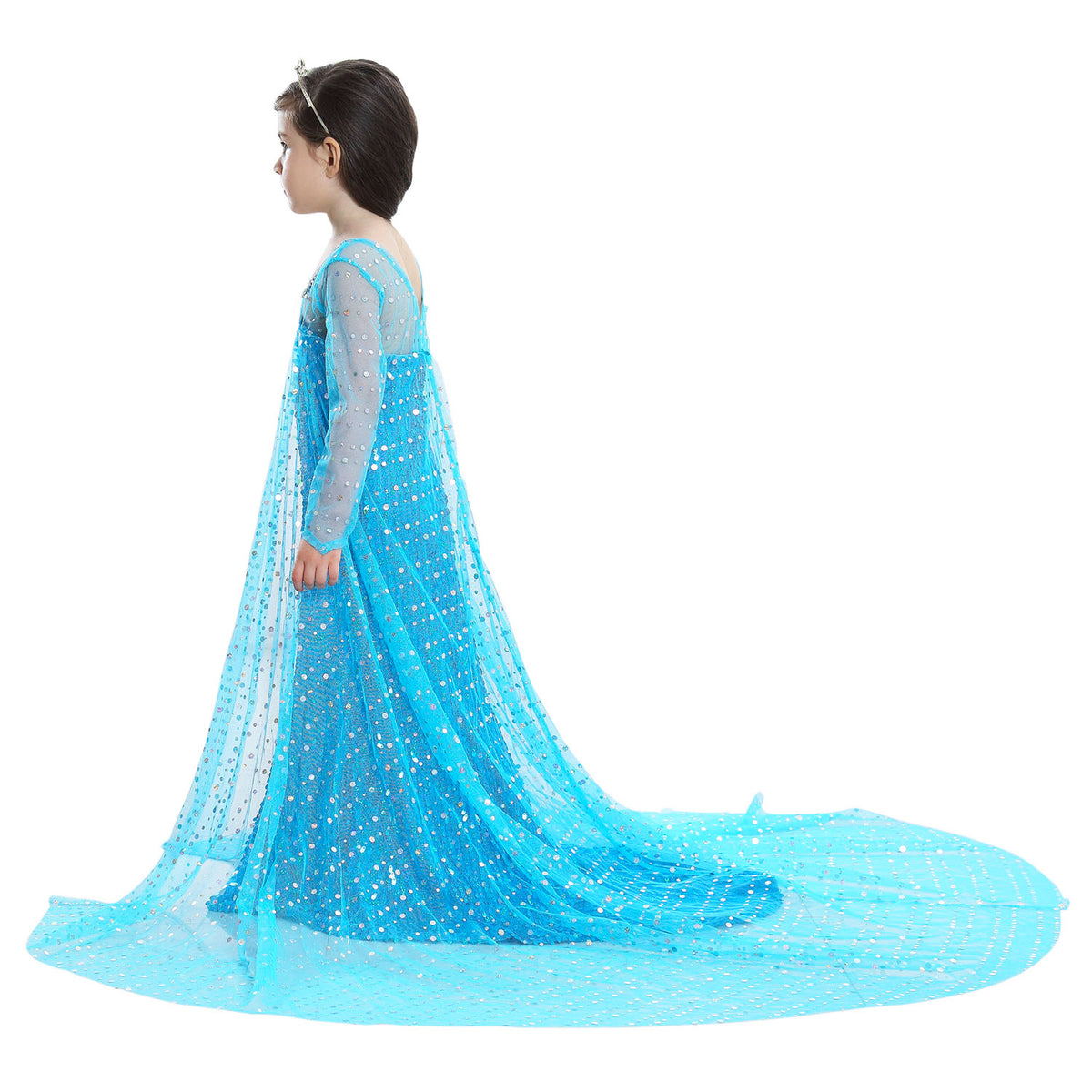Fashion Style + Pattern Style + Sleeve Length + One Obvious Feature + Silhouette + Type of Clothing  →  **Halloween Kids' Summer Dress for Girls, Frozen Elsa Princess Dress, Long Sleeve, Snowflake Print, A-Line, Children's Dress**