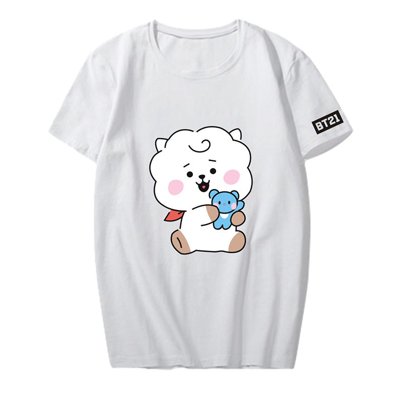 Bulletproof Youth League Q Version Cartoon Animation Around Short-Sleeved T-Shirt Men And Women Tops Summer Clothes