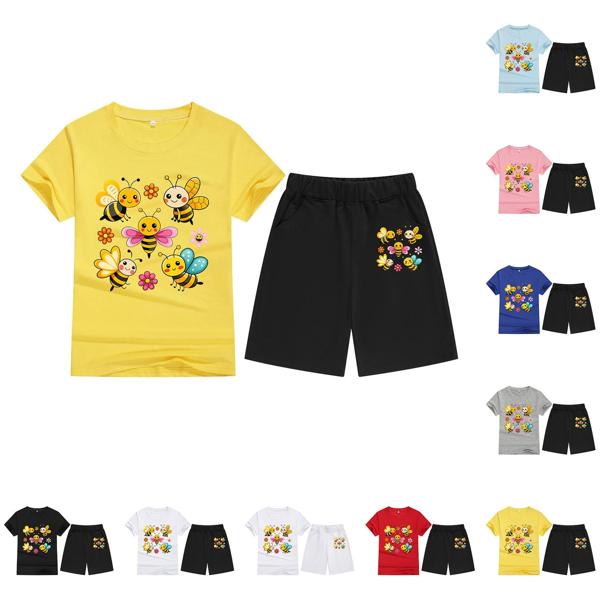 Children's T-Shirt Short Sleeve Candy Color Comfortable Kids Round Neck T-Shirt Printed Picture Pattern Embroidered Print