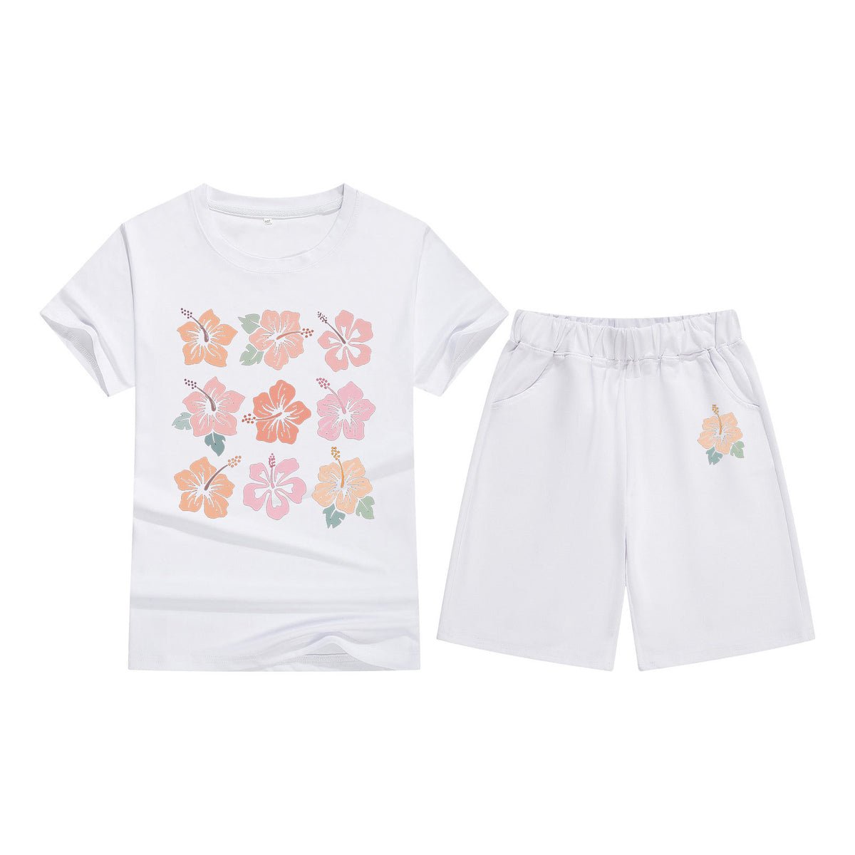 Cotton T-Shirt Short Sleeve Candy Color Comfortable Kids Round Neck Tee Printed Picture Pattern Embroidered Print
