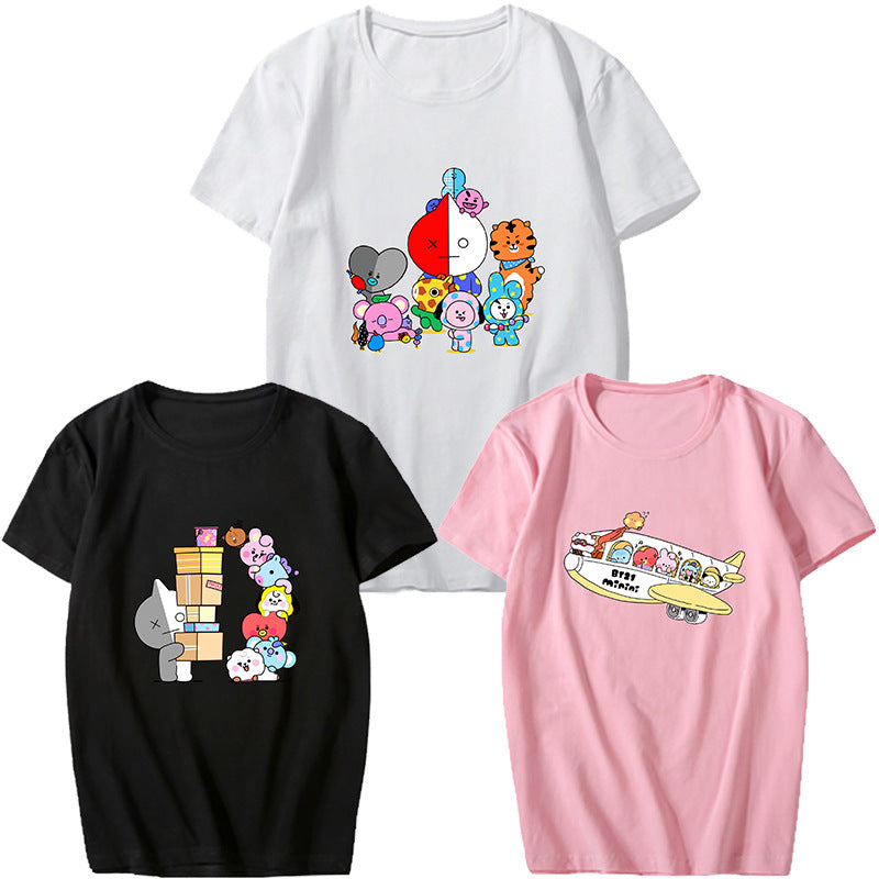 Bulletproof Youth League Anime Cute Version Cartoon Surrounding Aid Clothes With The Same Short-Sleeved T-Shirt Men And Women Tops Summer Clothes