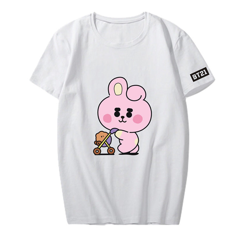 Bulletproof Youth League Q Version Cartoon Animation Around Short-Sleeved T-Shirt Men And Women Tops Summer Clothes