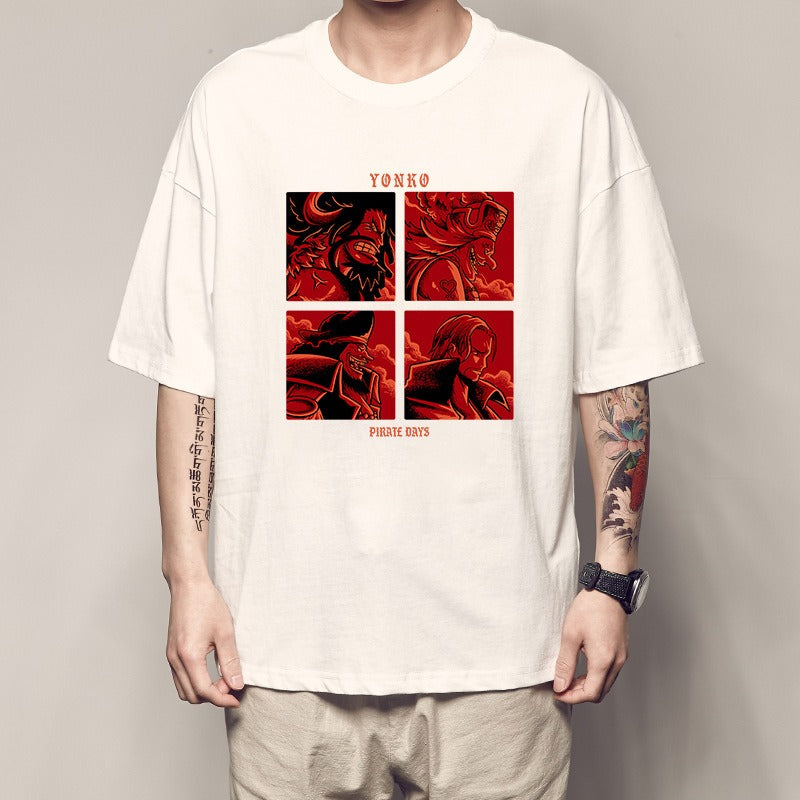 Men's Summer Pirate King Printed T-shirt, Light Moon Oda Short Sleeves, and Country of the Beasts Kai Duo Peripheral Clothes