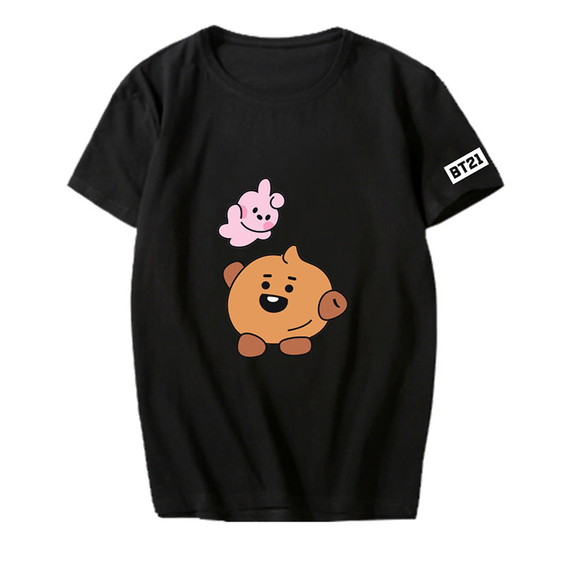 Bulletproof Youth League Q Version Cartoon Animation Around Short-Sleeved T-Shirt Men And Women Tops Summer Clothes