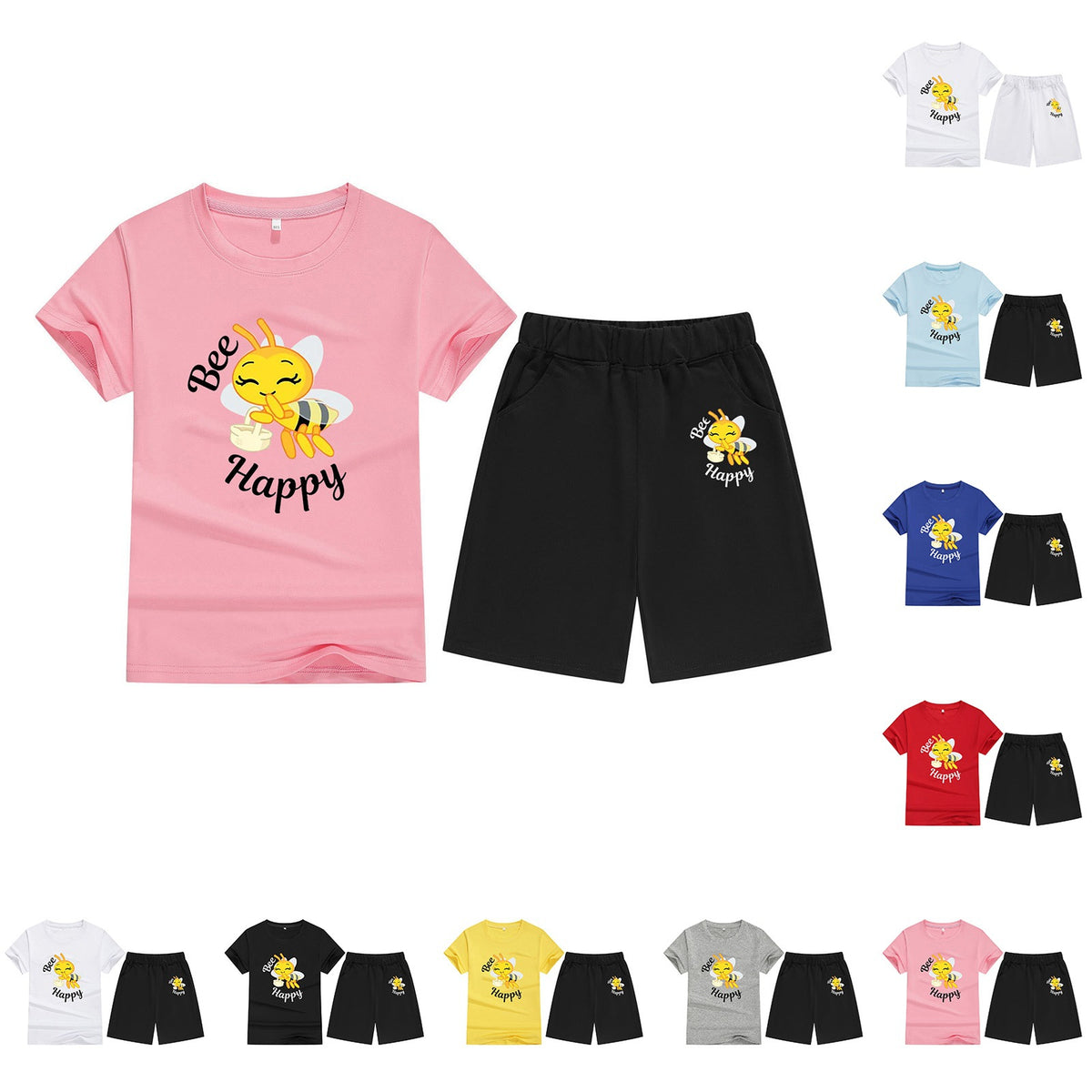 Children's T-Shirt Short Sleeve Candy Color Comfortable Kids Round Neck T-Shirt Printed Picture Pattern Embroidered Print
