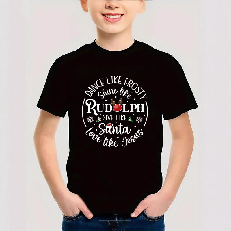 Combed Cotton New Christmas Children's Short Sleeve Girls' T-Shirt Kids Clothing Boys' Short Sleeve