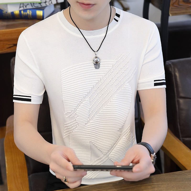Short Sleeve T-Shirt Men's Trend Brand Round Neck Thin Ice Linen Men's Clothes Summer New Trend Ice Silk Half-Sleeve T-Shirt