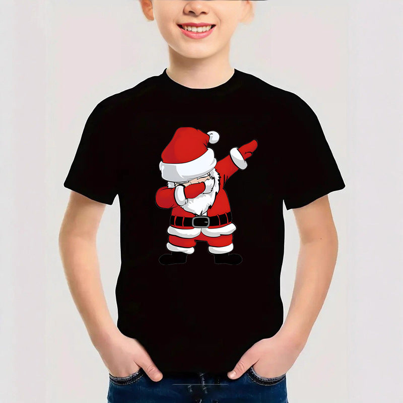 Combed Cotton New Christmas Children's Short Sleeve Girls' T-Shirt Kids Clothing Boys' Short Sleeve
