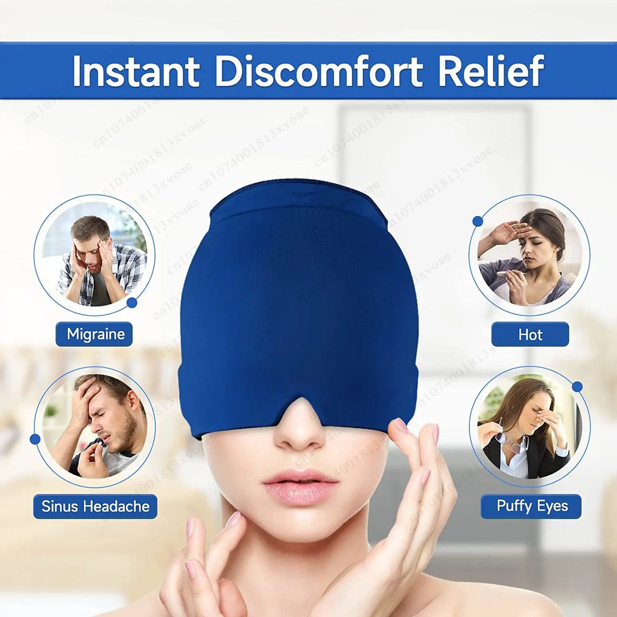 Headache Migraine Relief Hat Gel Ice Cold Compress Therapy Cap Ice Head Wrap Pack Eye Mask For Pressure Relieve Pain Ice Hat