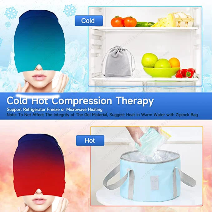 Headache Migraine Relief Hat Gel Ice Cold Compress Therapy Cap Ice Head Wrap Pack Eye Mask For Pressure Relieve Pain Ice Hat